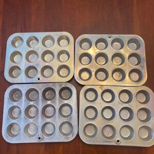 Lot of 4 Wear Ever Aluminum Mini Cupcake Muffin Pans 12 Cavity Each Made in USA